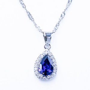 Purple Zircon Pendant in Silver Necklace
